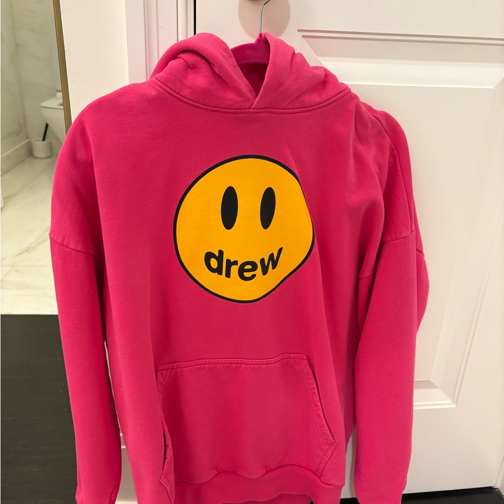 Drew House Vibrant Pink Hoodie with Yellow Smile